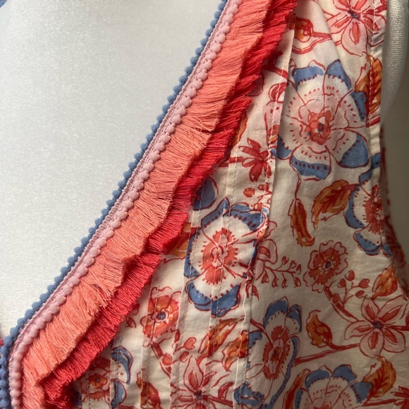 Vineyard Vines Floral Sleeveless V-Neck Top Tunic with Ruffle Trim Sz M - Picture 3 of 8